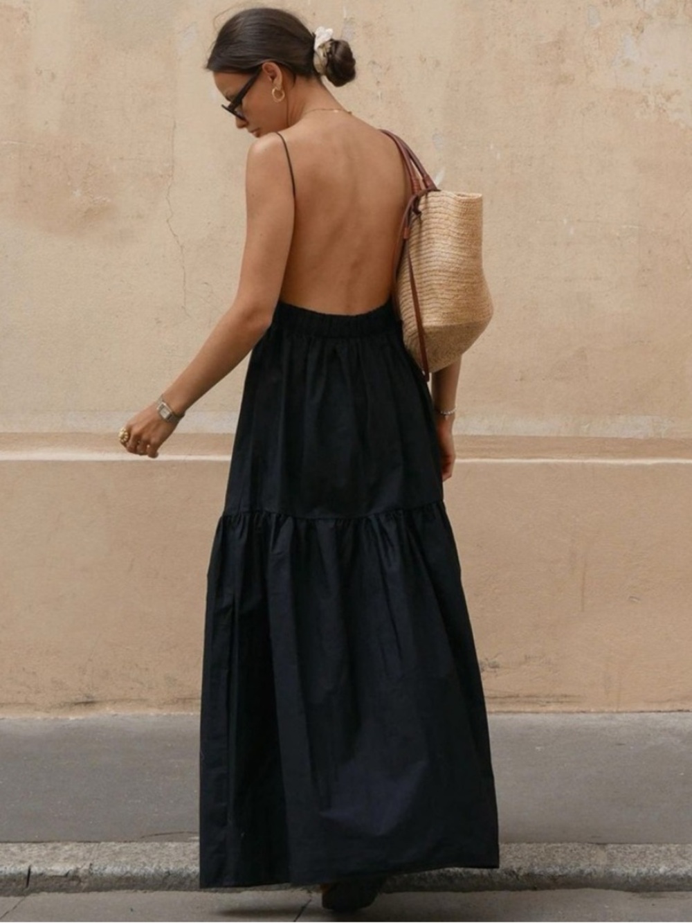 NWT Commense Long Black Backless Maxi Dress with Spaghetti Straps Boho - Picture 3 of 4